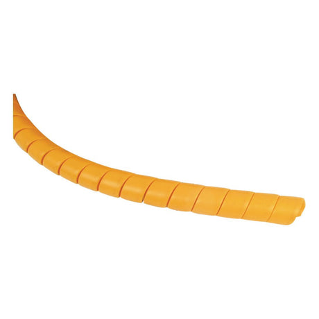 The HOSE GUARD COIL-32MM DIA 3M - S.19085 from Sparex, a coiled orange plastic spiral wrap measuring 3m in length, is perfect for organizing and protecting cables or wires.