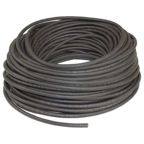 A coiled Oil and Fuel Hose - 22.3mm x 32.7mm x 1m (Sparex Part No.S.56407) made of durable black NBR rubber, showcased on a white background by Sparex.