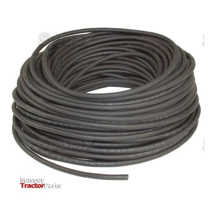 A large coiled length of black hydraulic hose made from NBR Rubber, labeled "Oil and Fuel Hose - 22.3mm x 32.7mm x 1m | Sparex Part No.S.56407" with the logo "Sparex" in the bottom left corner.