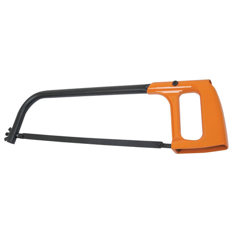 An orange-handled Sparex Part No. S.5670 Hacksaw & Blade with a sturdy black metal frame and blade.