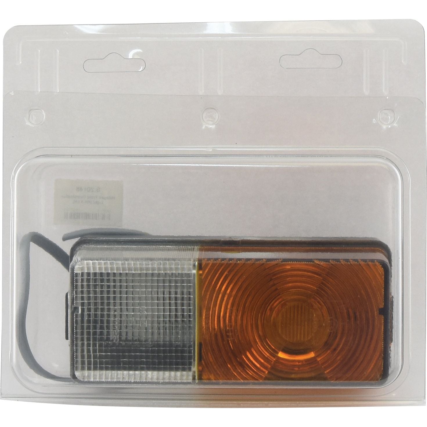 A packaged rectangular Front Combination Light (Halogen), 12V, RH & LH, Straight - S.20148 by Sparex, featuring a clear and amber lens with a halogen bulb for enhanced visibility.