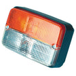 A Sparex Front Combination Light (Halogen), 12V, RH & LH, Straight - S.56139, featuring a sleek rectangular design with an amber top section and a clear bottom section, mounted on a black base.