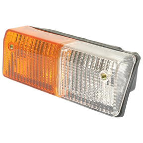 The Halogen Front Combination Light (RH) - S.56291 by Sparex is a high-quality rectangular vehicle light with an amber clear lens, featuring an orange section on the left and a clear section on the right, designed as a position indicator light.