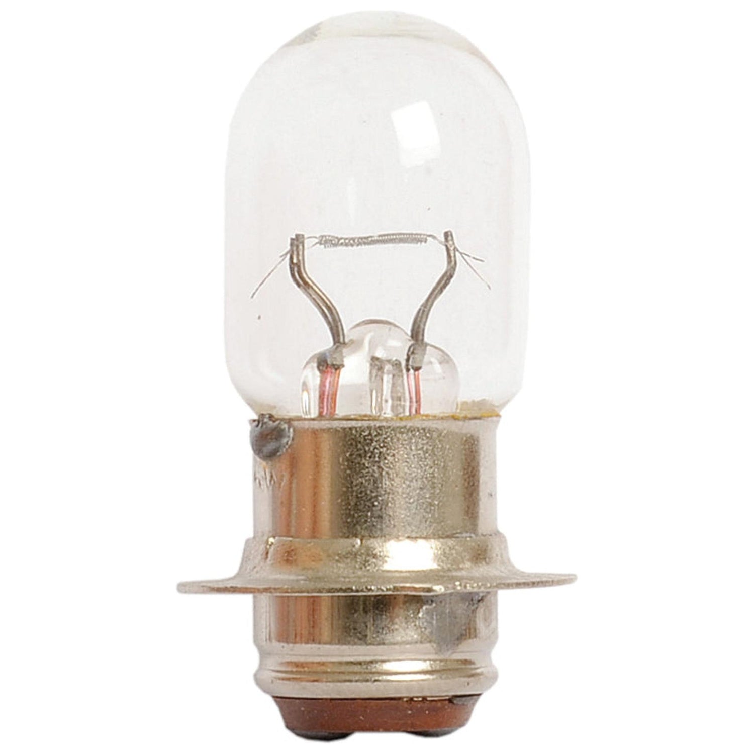 Close-up image of a small, clear Sparex Light Bulb (Filament) 12V, 25W, PX15d with a metallic base, Sparex Part No.S.54977.