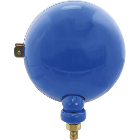 A blue, spherical Sparex expansion tank that is pressurized and includes a valve and bracket attachment.