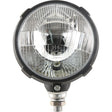 A close-up view of the Sparex Halogen Head Light RH & LH (RH Dip) - S.35552, featuring a round, black casing with a glass lens and a visible H4 bulb. The light, which boasts an IP55 rating, is mounted on a short, silver-colored threaded stud at the bottom.