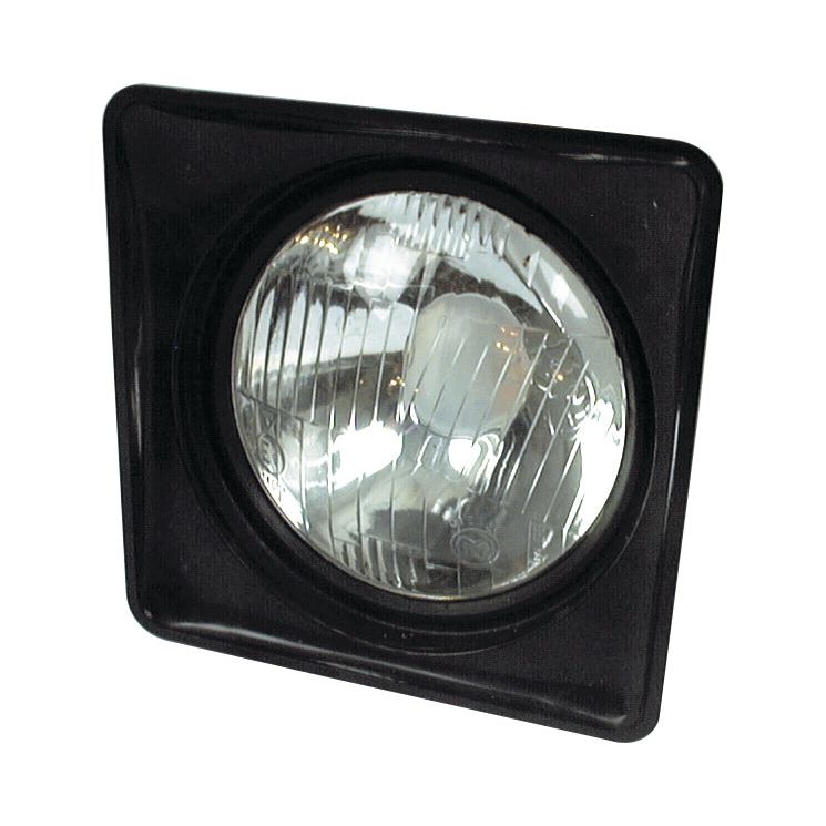 Square-shaped vehicle headlight featuring a clear glass lens and a black frame. Equipped with the Sparex Head Light (Halogen), RH & LH, RH Dip, 12V - S.62250 for enhanced visibility.