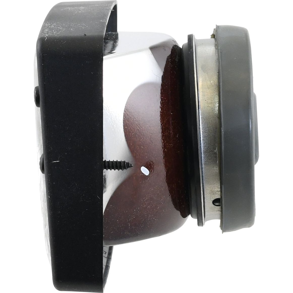 Side view of a black and silver mechanical device with a round, gray rubber component on one end, reminiscent of the precise engineering seen in the Sparex Halogen Head Light (RH & LH, RH Dip, 12V - S.75958).