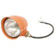 A Sparex Head Light (Halogen, RH, RH Dip, 12V - S.62416) in orange with a clear lens bulb and three black electrical wires extending from the back, is perfect for any Sparex setup.