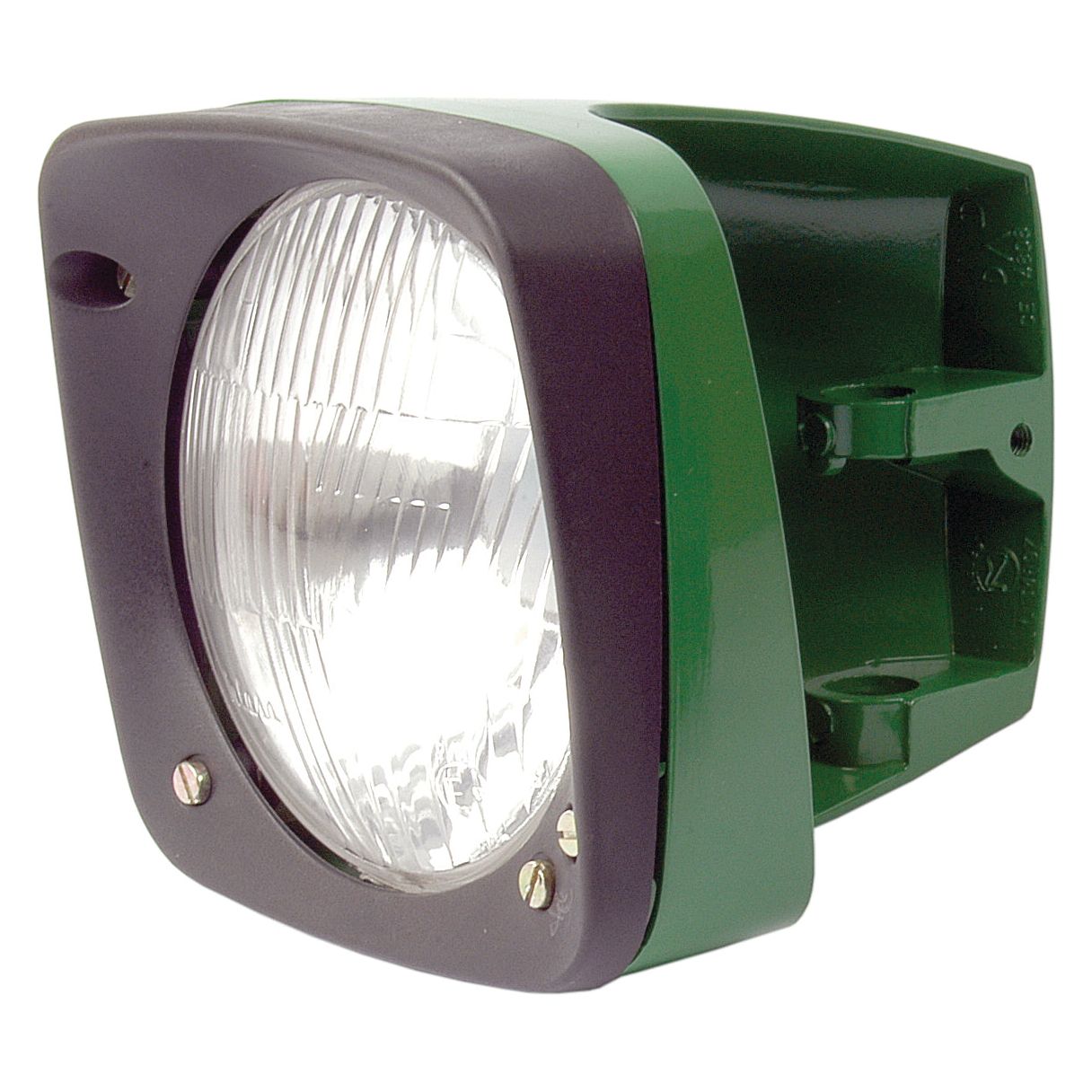 A green, rectangular 12V halogen head light with a clear lens housed in a black frame, featuring Sparex S.75826 mounting brackets on the sides and rear for attachment.