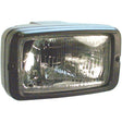 Close-up of a rectangular, clear-glass vehicle headlight with a black housing. The Sparex Halogen Head Light (Straight) - S.35509 contains a reflective interior and a visible halogen bulb.