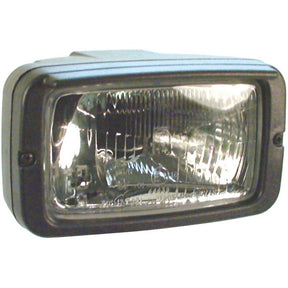 Close-up of a rectangular, clear-glass vehicle headlight with a black housing. The Sparex Halogen Head Light (Straight) - S.35509 contains a reflective interior and a visible halogen bulb.