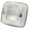 A clear, rectangular plastic cover for the Marker Light - Front Facing (Halogen), RH & LH, 12/24V - S.56034 by Sparex, featuring a textured grid pattern and two mounting screws on opposite sides, similar to the reliable design of Hella.