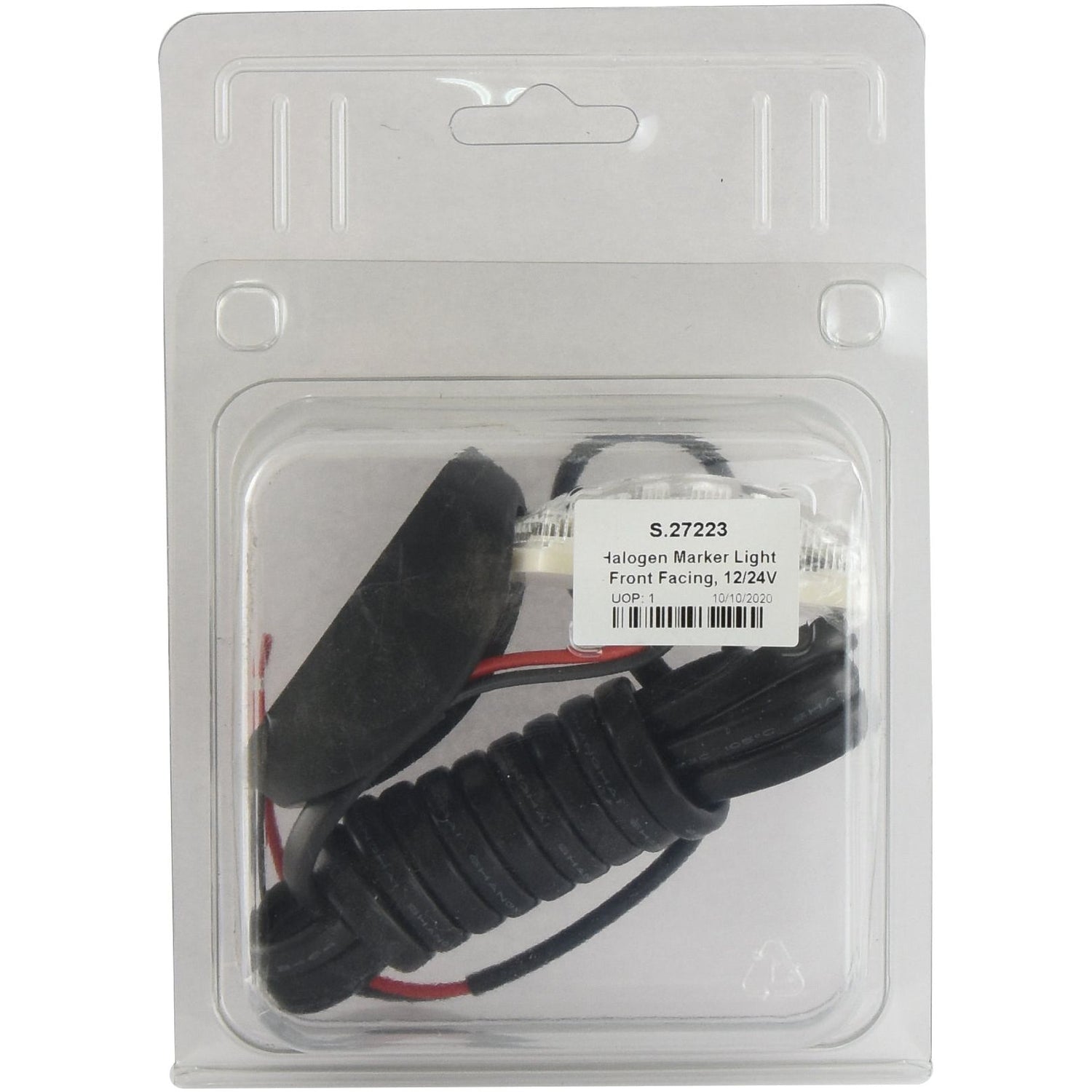 Sparex Halogen Marker Light - Front Facing, 12/24V (S.27223) with coiled cable, mounting accessories, IP67 rating, and ECE Rating CE Approved.