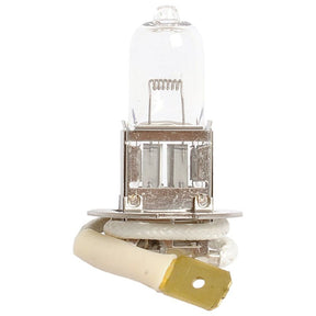 Close-up image of a Sparex Light Bulb (Halogen) H3, 24V, 70W with a clear glass casing, metal base PK22s, and attached white and yellow wire terminal.