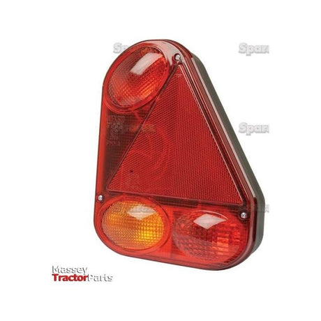 A Halogen Rear Combination Light 12V, RH - S.26639 by Sparex, with red and amber lighting and a triangular reflector, featuring stud connections, displayed on a white background.