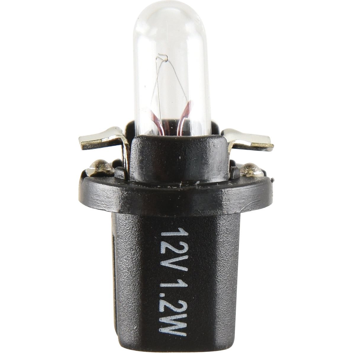 A miniature cylindrical light bulb with a black base labeled "12V 1.2W," featuring a delicate filament inside, known as the Sparex Light Bulb (Filament) 12V, 1.2W, B8.5d (Box 1 pc.), Sparex Part No.S.138078.