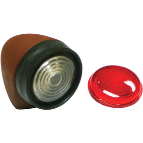 The Marker Light - Front Facing (Halogen), LH, 12V - S.43143 by Sparex is a small, brown-red electronic device with a circular, silver button at the center, featuring an aluminium finish and a separate red, circular lens cap.