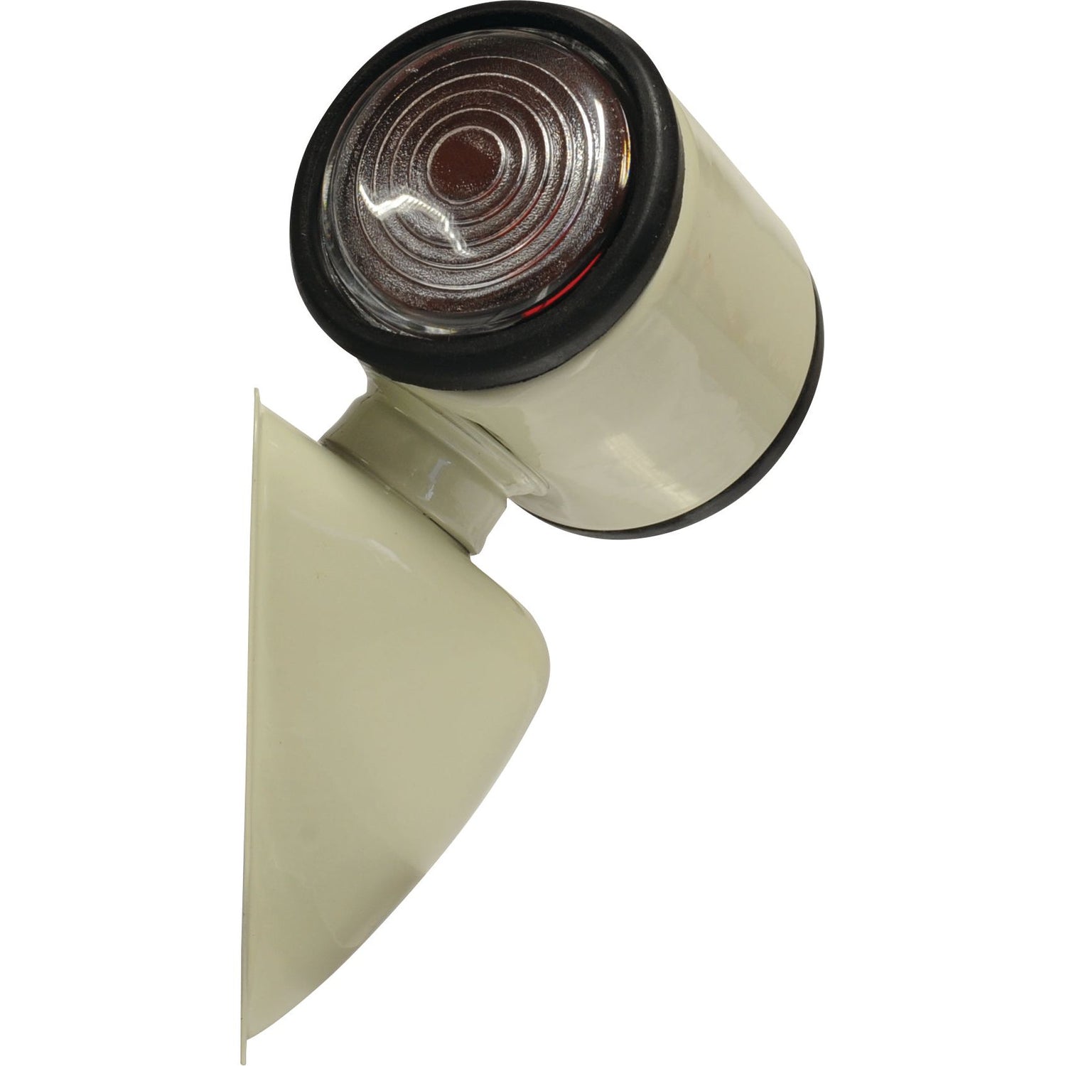 The Side Light - Front/Rear (Halogen), RH, 12V - S.66867 by Sparex, a white wall-mounted outdoor security light with a circular lens that resembles a robust marker light, is shown from a slight side angle.