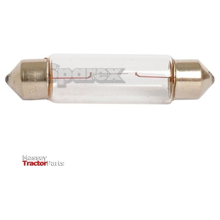 Close-up image of a Sparex Light Bulb (Filament) 12V, 5W, SV8.5, with metal caps on both ends. The background is plain white, highlighting the intricate filament inside.