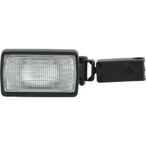 A Sparex Halogen Work Light Rectangular LH - 12V (55W) - S.147617, featuring a clear, ridged lens with a black mounting bracket and halogen bulb, is ideal for Case IH tractors.