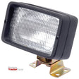 A Sparex Work Light (Halogen), rectangular in shape with a black frame and clear lens, mounted on a metal bracket. The Massey Tractor Parts logo is visible in the corner. Model number: S.51667, suitable for right-hand and left-hand use, 12V.