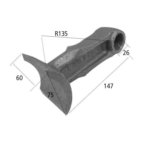 Hammer Flail, Top width: 38mm, Bottom width: 60mm, Hole⌀: 26mm, Radius 135mm - Replacement for McConnel, Twose
 - S.77648 - Massey Tractor Parts