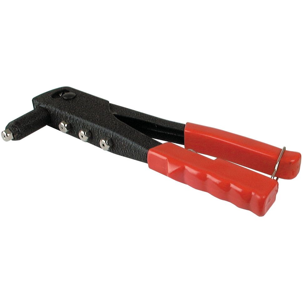 The Sparex Hand Riveter (Part No. S.4801) is displayed, featuring black construction with red handles. The tool includes a textured grip and four rivet holders on its side, designed for 4.0mm Ø rivets.