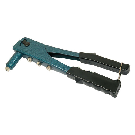 Image of the Sparex Hand Riveter (Part No. S.48019), a blue and black tool with a lever handle and multiple nozzles, compatible with 3.2mm Ø rivets.