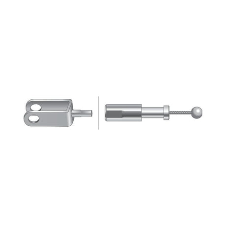 Introducing the Sparex Hand Throttle Cable (Sparex Part No. S.41497), featuring an illustrated attachment mechanism with a forked connector on the left and a cylindrical pin with a ball end on the right. This 1125mm cable, with an outer cable length of 1030mm, is commonly used in Massey Ferguson tractors as part of their Hand Throttle Cable system.