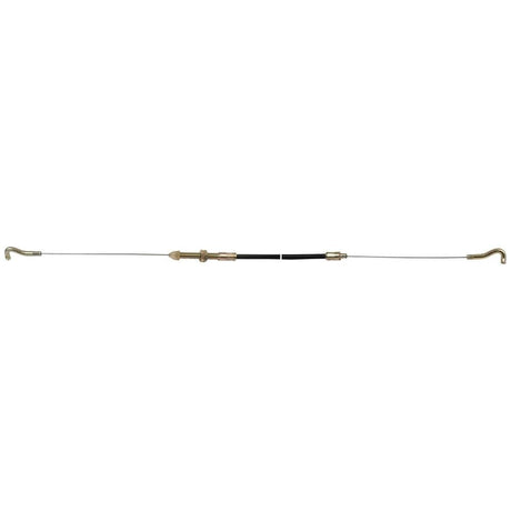 A Sparex Hand Throttle Cable (Part No.S.57381) with brass fittings and hooks on both ends, measuring 1588mm with an outer cable length of 1228mm, suitable for Case IH and International Harvester equipment.