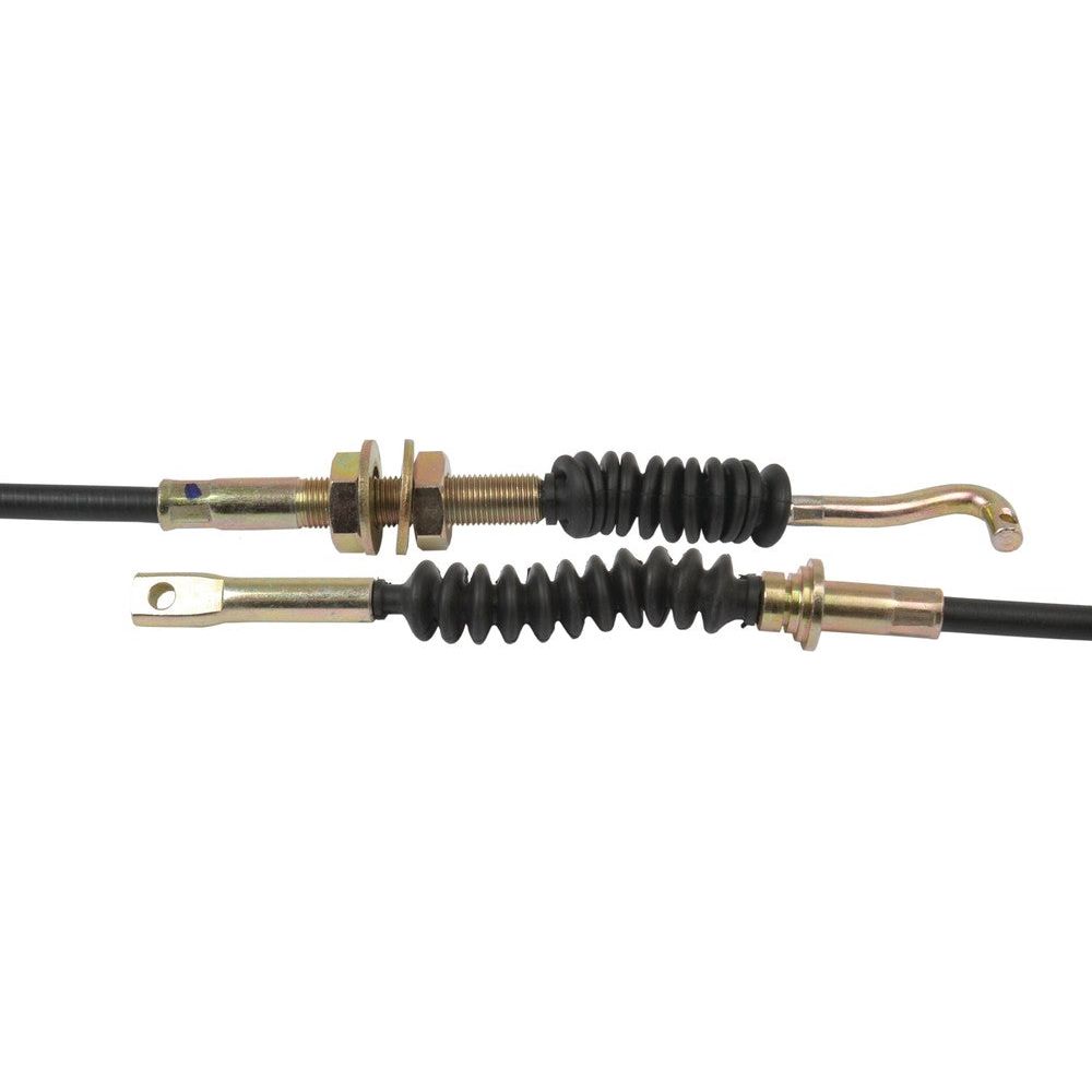 Two Sparex hand throttle cables, each 1613mm in length with outer cable lengths of 1408mm, metal fittings, and black rubber boots. One cable features a threaded adjustment section while the other has a hook end, making them ideal replacements for Case IH or International Harvester hand throttle cables. (Sparex Part No. S.57382)