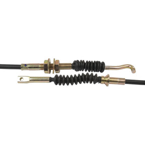 Two mechanical cables with threaded ends and rubber sleeves, often used for control or transmission purposes in machinery such as International Harvester or Case IH equipment. Known as Hand Throttle Cables, these Sparex components (Part No. S.57382) - with a length of 1613mm and an outer cable length of 1408mm - are essential for precise adjustments and operation.