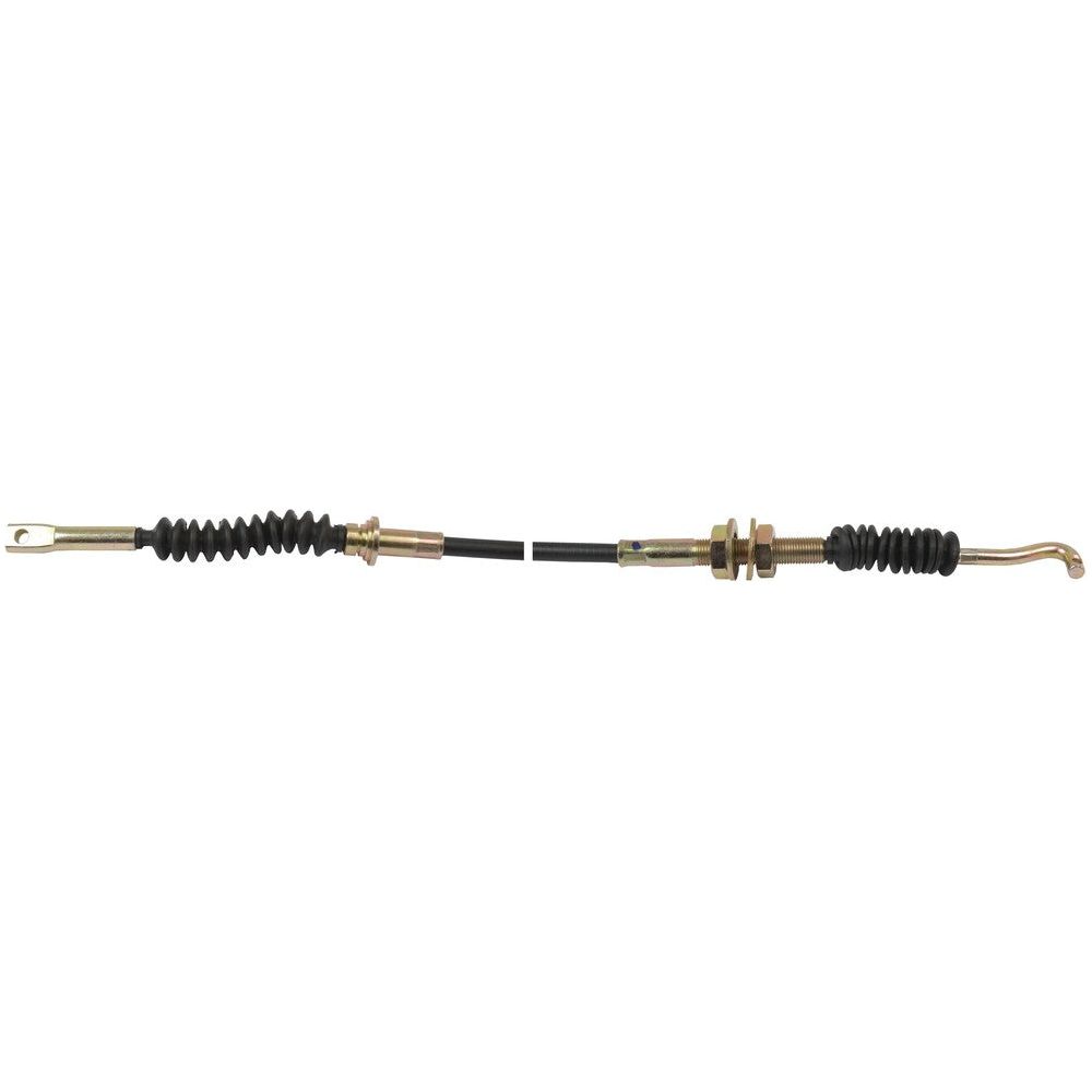The Hand Throttle Cable by Sparex, Part No. S.57382, measures 1613mm in length with an outer cable length of 1408mm and features metal ends, black plastic sleeves, threaded adjustments, and spring elements. It is designed for controlling mechanisms in automotive or industrial applications like those by Case IH or International Harvester.