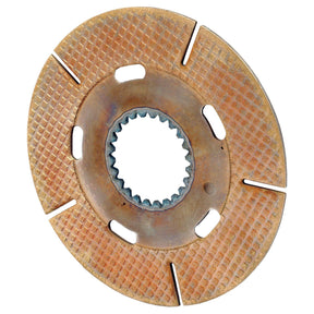 Close-up image of the Sparex Handbrake Friction Disc, featuring a textured, circular metal surface with a gear-like center and slotted grooves along its 165mm edge, incorporating intricate splines for added functionality. Product Code: S.43464.