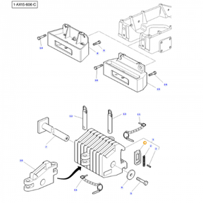 Exploded view diagram of a Massey Ferguson 9812 PLANTER mechanical assembly, featuring AGCO's Hasp (3581636M1) among various components labeled with numbers. Parts include housings, screws, and connectors.