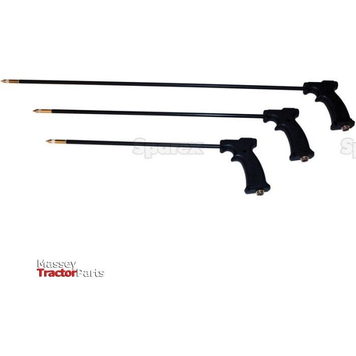 Three black spray guns of varying lengths from Sparex, specifically the Hay Moisture Tester - Probe only (S.28718), suitable for use with Massey tractors, are displayed against a white background.