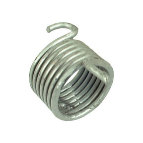 A close-up image of a Haytine Return Spring RH Replacement (product code 9975617 - S.78928) designed for Deutz-Fahr applications. Manufactured by Sparex, the spring is made of thick, silver-colored wire and features hooks on the ends. It adheres to Tariff Code 8433900000.