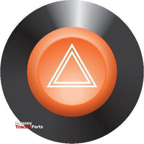 Close-up of an orange button featuring a white triangle symbol in the center, set against a circular black background, indicating the Hazard Light Switch. The text "Sparex" is visible in the lower left corner. The product is known as Hazard Light Switch | Sparex Part No.S.52820 by Sparex.
