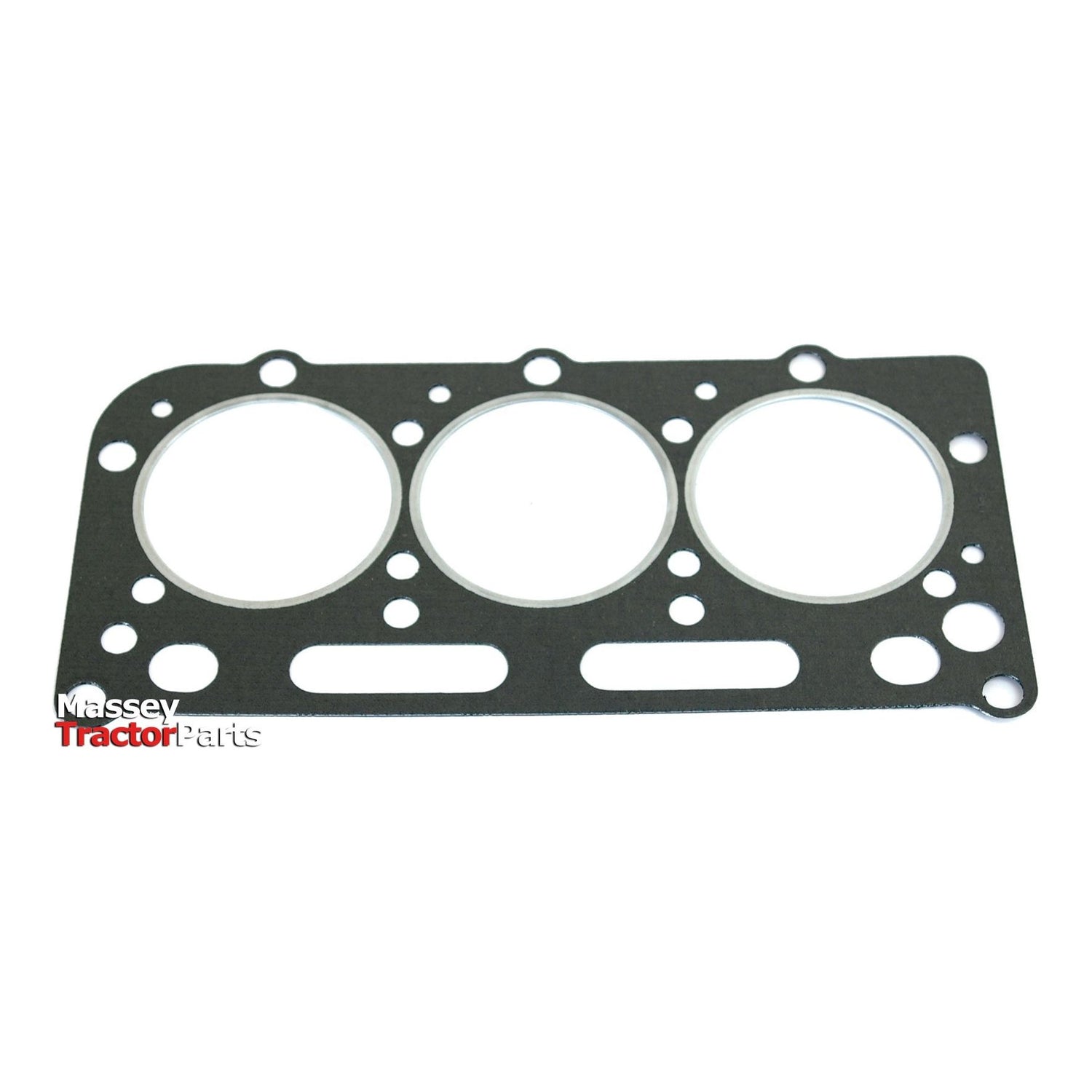 A Sparex head gasket for 3-cylinder engines (AD3/49), featuring three circular cutouts and several smaller holes, labeled with the Massey Tractor Parts logo in the bottom left corner, and identified by the Sparex Part No. S.57553.