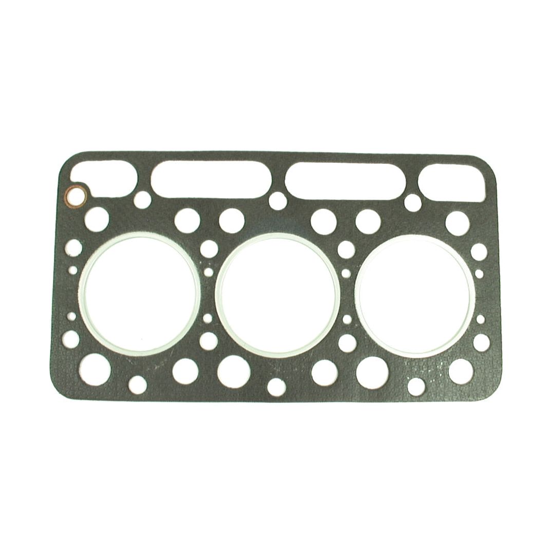 Image of the Sparex Head Gasket - 3 Cyl. (Sparex Part No. S.71918), showcasing its rectangular design with three large circular holes and multiple smaller ones around the perimeter, typically used for sealing purposes in 3-cylinder Kubota engines.
