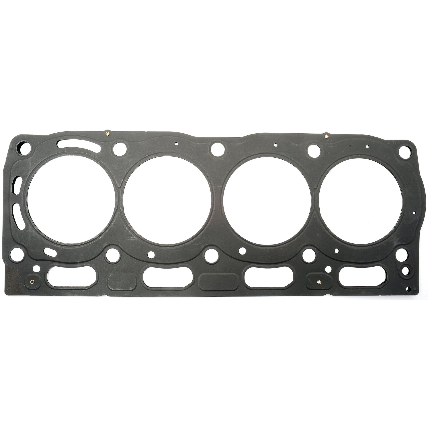 The Sparex Head Gasket - 4 Cyl. (1104, 1104DE44T, 1104DE44TA, 1104D44), part number S.43918, is an engine head gasket designed for Perkins Engines with four circular openings for a four-cylinder configuration and multiple small holes around its perimeter.