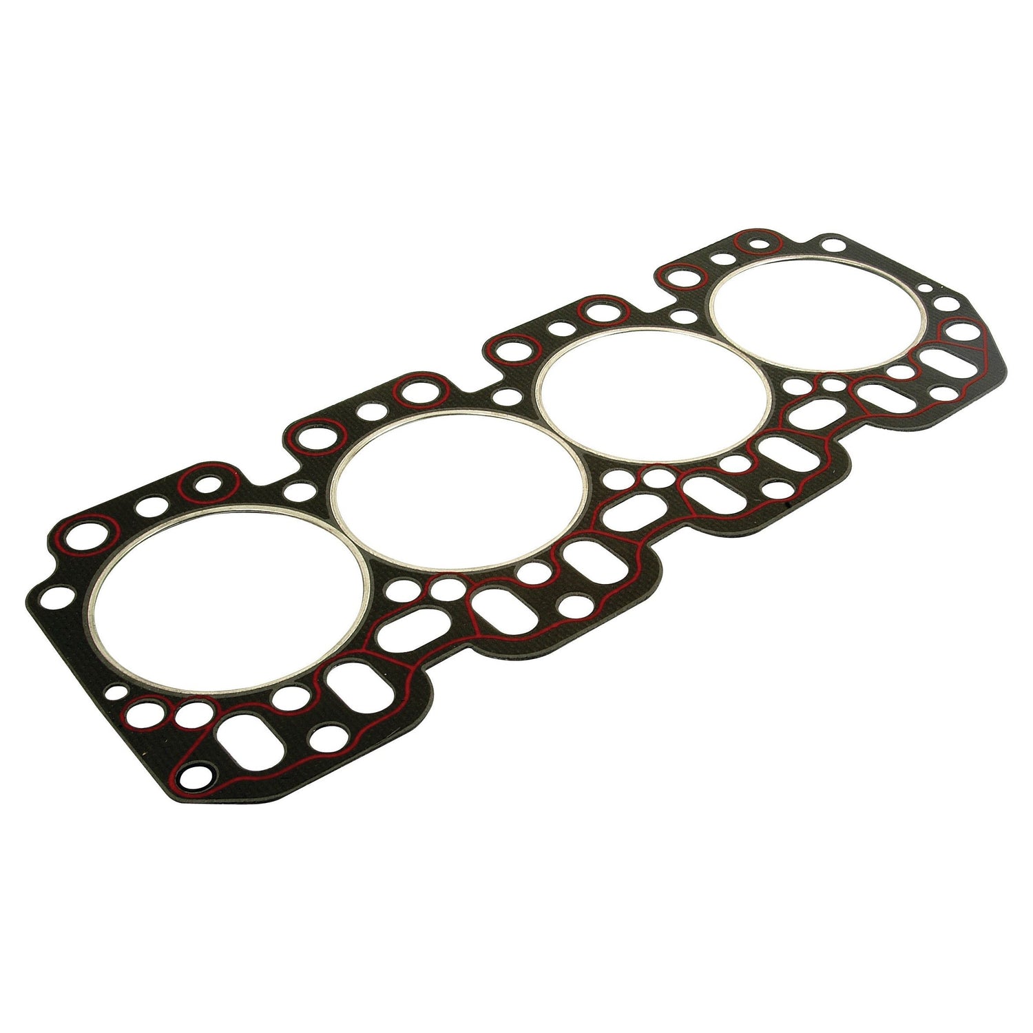 This image depicts a Sparex Head Gasket - 4 Cyl. (4219Dl 01, 4219Dl 03), featuring four circular cutouts and multiple smaller holes, designed for use in John Deere internal combustion engines. The specific part number is S.72133.