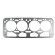 A detailed close-up image of a flat, rectangular metal head gasket featuring four large circular openings and various smaller holes throughout, specifically designed for the Nuffield 4/60 Leyland engine. This product is known as the Head Gasket - 4 Cyl. (4/98DT, 38VD, 4/98NT, 4/98TT) under Sparex Part No.S.52604 from Sparex.