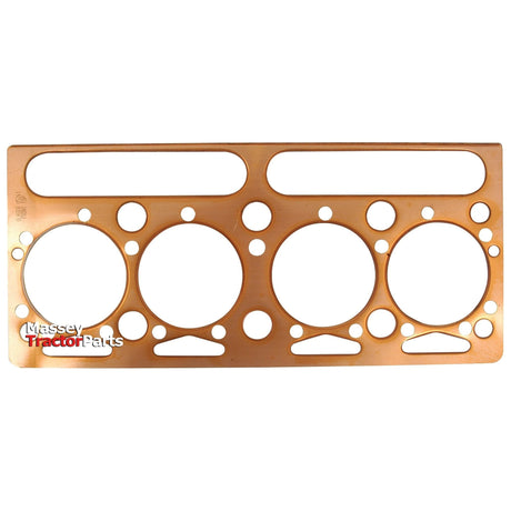 The head gasket by Sparex, Part No. S.40622, features four large circular openings and several smaller holes. The bottom left of the gasket has the text "Massey Tractor Parts." This asbestos-free gasket is compatible with Massey Ferguson 260 tractors and Perkins A4.203 engine models.
