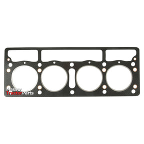 A Sparex Head Gasket - 4 Cyl. (TE20 Petrol), featuring four circular openings and the text "Massey Tractor Parts," is ideal for Perkins TE20 Petrol 4 Cylinder engines. Available as Sparex Part No.S.43009.