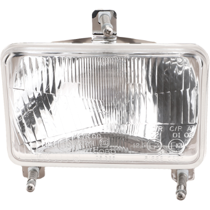 The AGCO Massey Ferguson - Headlight - 1693943M93 features a clear, ribbed lens and metal mounting brackets, designed specifically for the Massey Ferguson 200 Series.