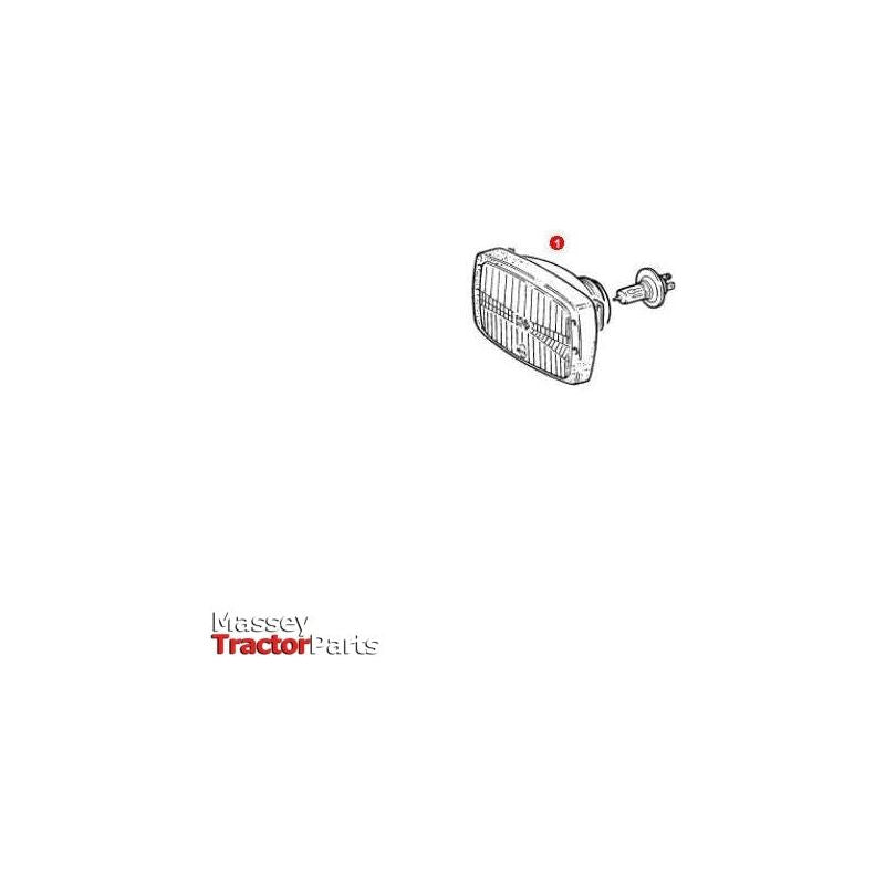 Illustration of a tractor headlight, labeled as AGCO Genuine Headlights for Fendt - Headlight - G246900020050, including the lamp and bulb for enhanced tractor illumination.