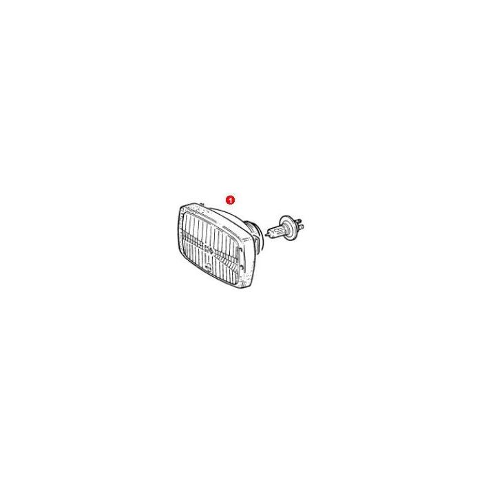 Illustration of a car headlight assembly with a detached bulb to the right, slightly reminiscent of the AGCO Fendt Headlight (G246900020050).