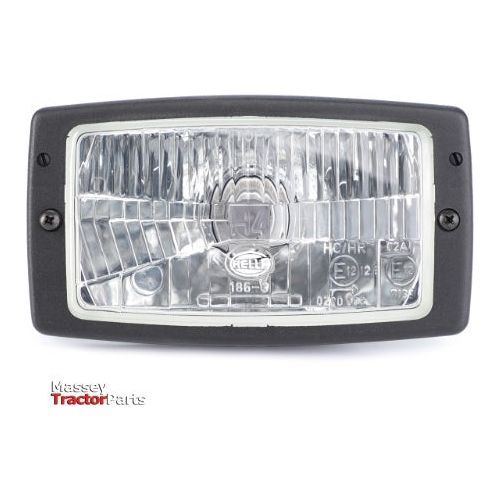 Close-up of a rectangular headlight with a black frame and transparent glass lens for a Fendt tractor. The AGCO logo is visible in the lower left corner, highlighting the G246900020050 model designed for optimal tractor illumination.